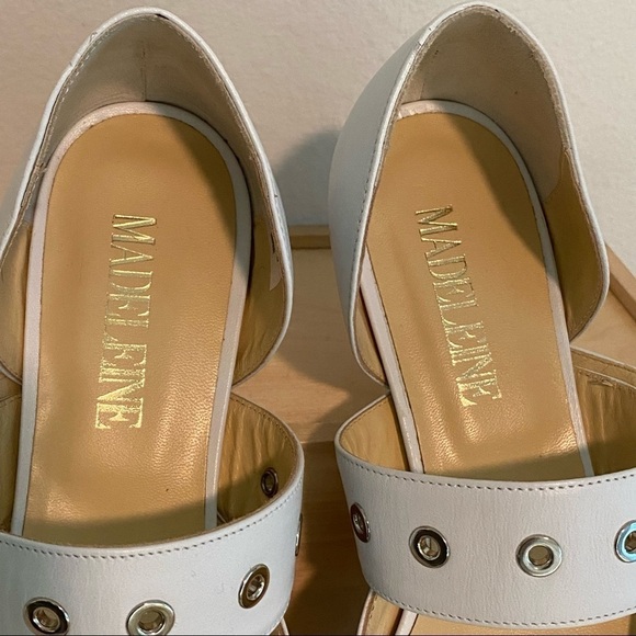 MADELEINE White Leather Pointy Toe Flats w/ Silver Hardware, Made in Italy - Picture 5 of 14